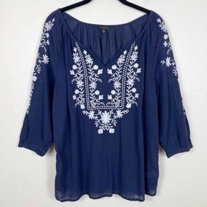 Talbots Navy Blue Embroidered Blouse 2XP